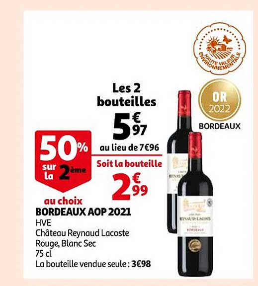 bordeaux aop 2021 hve château reynaud lacoste rouge blanc sec 50% sur le 2ème