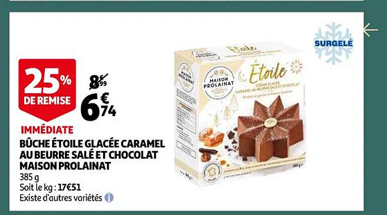 bûche étoile glacée caramel au beurre salé et chocolat maison prolainat