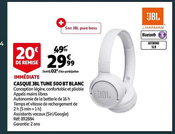 casque jbl tune 500 bt blanc
