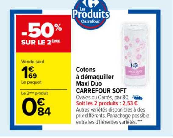 Cotons à Démaquiller Maxi Duo Carrefour Soft