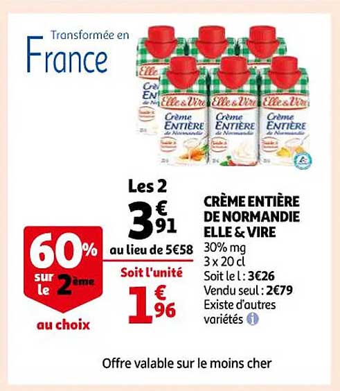 crème entière de normandie elle&vire 60% sur le 2ème