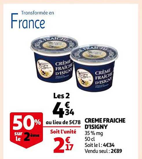 crème fraîche d'isigny 50% sur le 2ème