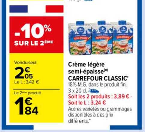 Crème Légère Semi-épaisse Carrefour Classic