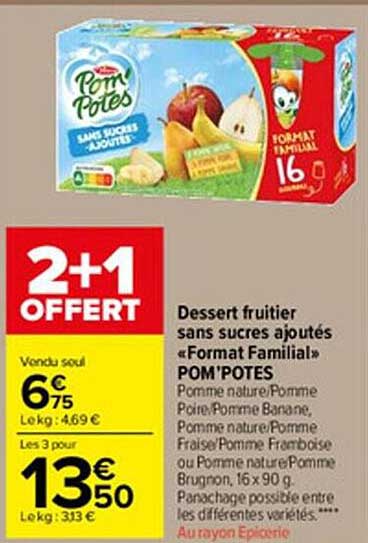 dessert fruitier sans sucres ajoutés "format familial" pom'potes