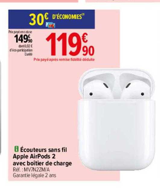 écouteurs Sans Fil Apple AirPods 2 Avec Boîtier De Charge