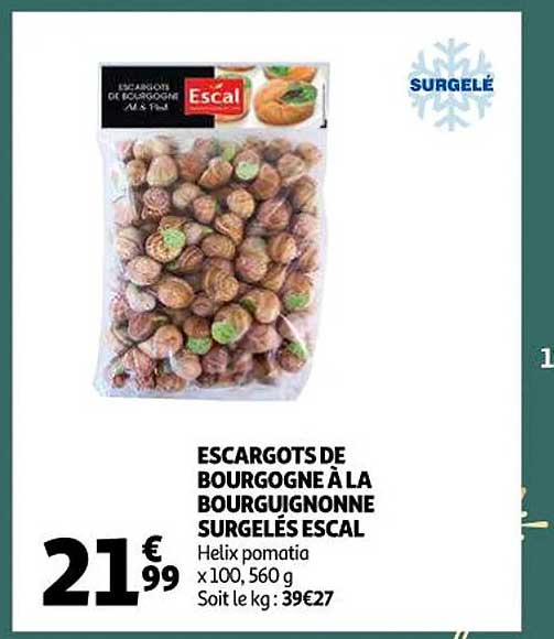 escargots de bourgogne à la bourguignonne surgelés escal
