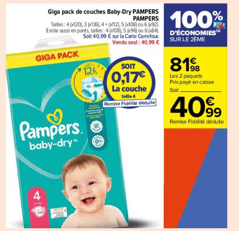 giga pack de couches baby-dry pampers