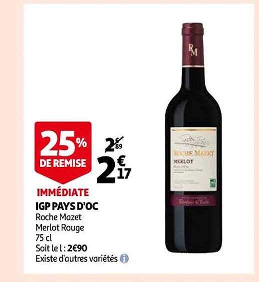 igp pays d'oc roche mazet merlot rouge 25% de remise immédiate