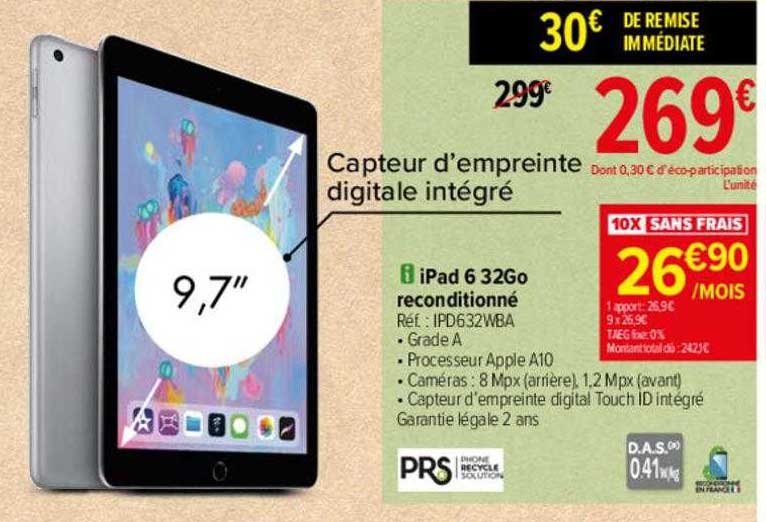 iPad 6 32go reconditionné prs