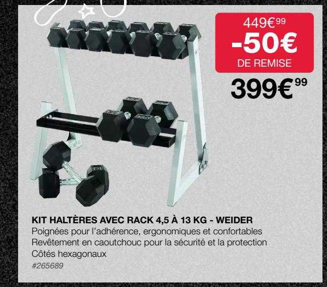 kit haltères avec rack 4,5 à 13 kg - weider