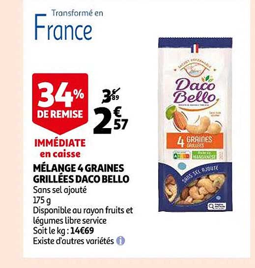 mélange 4 graines grillées daco bello 34% de remise