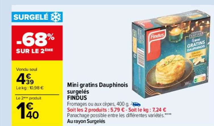 mini gratins dauphinois surgelés findus