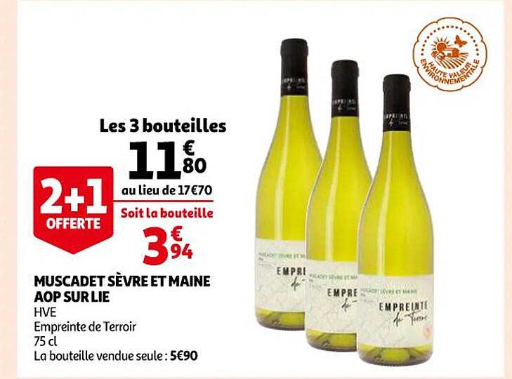 muscadet sèvre et maine aop sur lie 2+1 offert