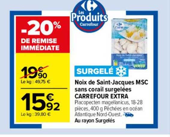 noix de saint-jacques msc sans corail surgelées carrefour extra