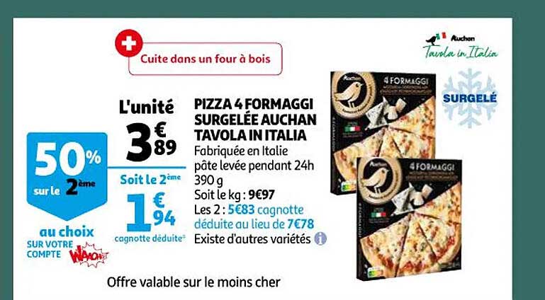 pizza 4 formaggi surgelée auchan tavola in italia