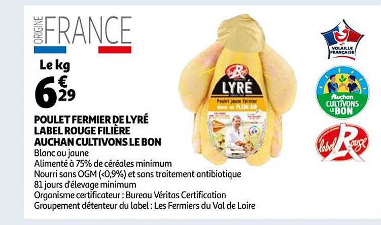 poulet fermier de lyré label rouge filière auchan cultivons le bon