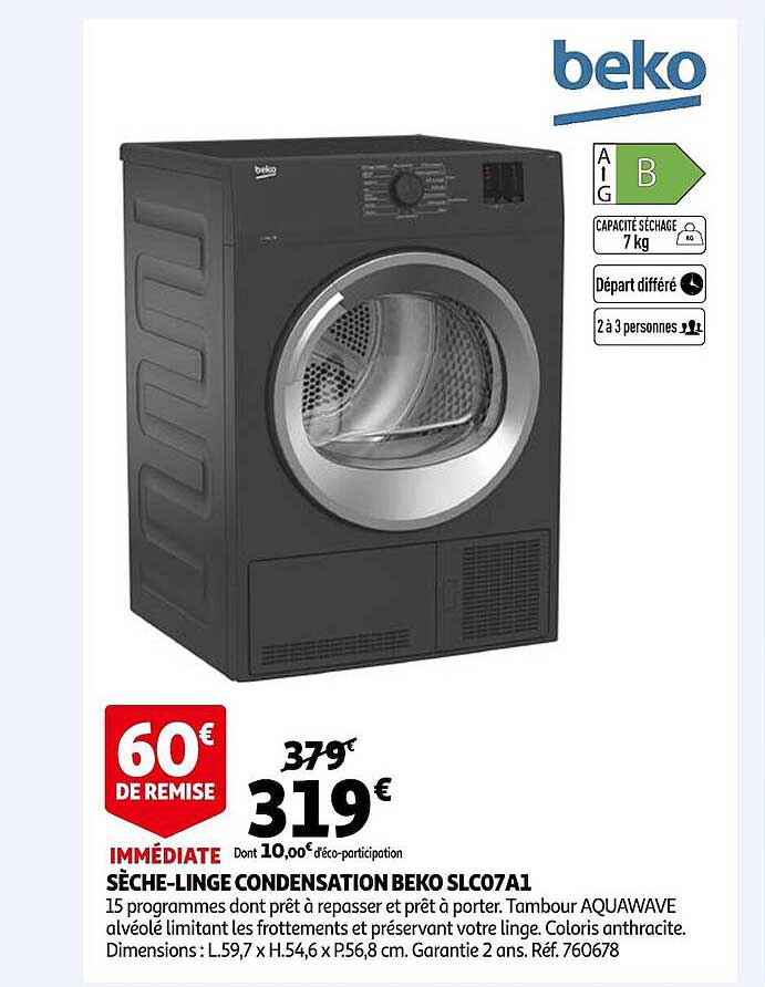 sèche-linge condensation beko slc07a1
