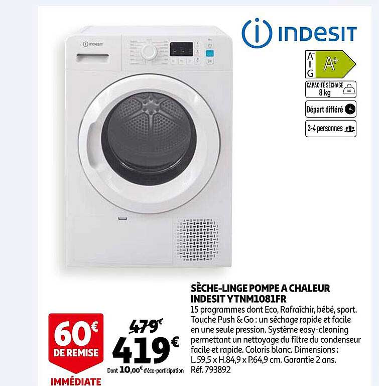 sèche-linge pompe à chaleur indesit ytnm1081fr