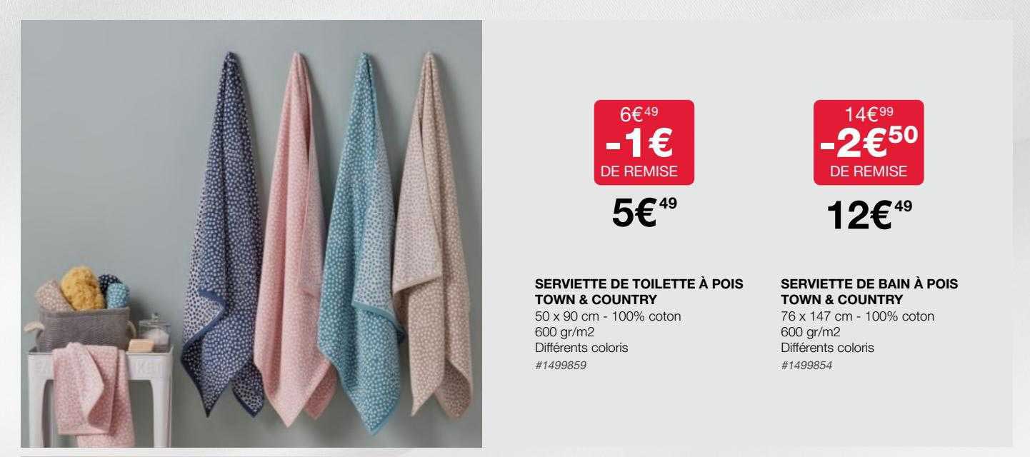serviette de toilette à pois town & country, serviette de bain à pois town & country