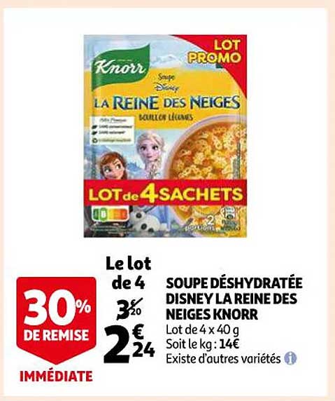 soupe déshydratée disney la reine des neiges knorr 30% de remise immédiate