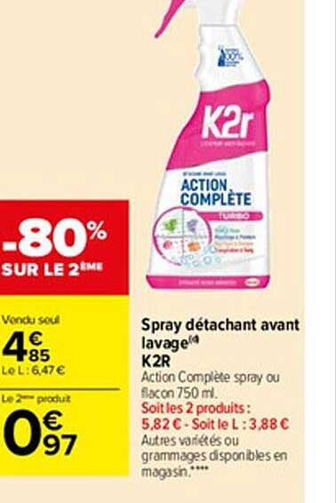 spray détachant avant lavage k2r