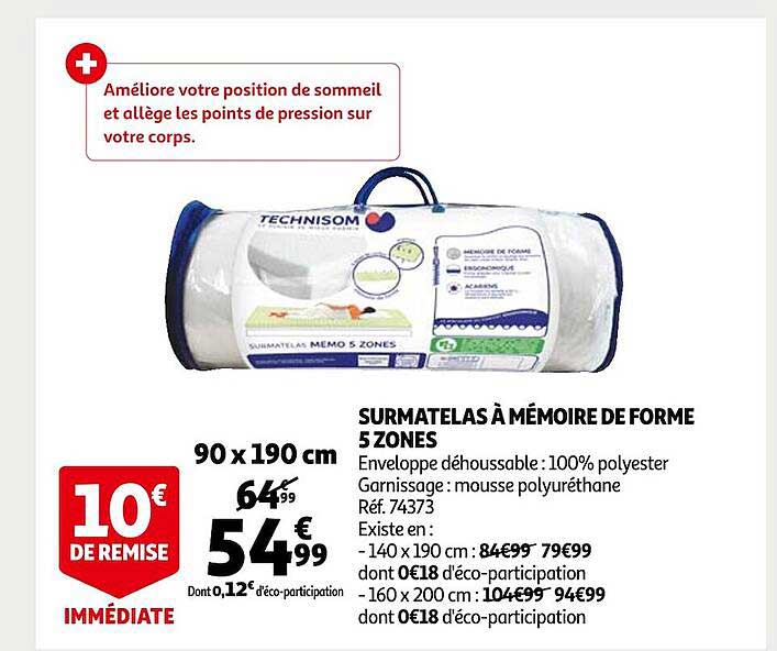 surmatelas à mémoire de forme 5 zones