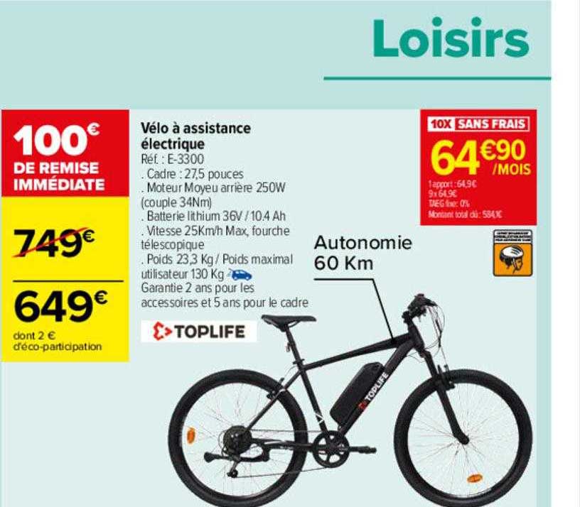 toplife vélo à assistance électrique