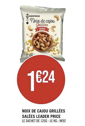 noix de cajou grillées salées leader price