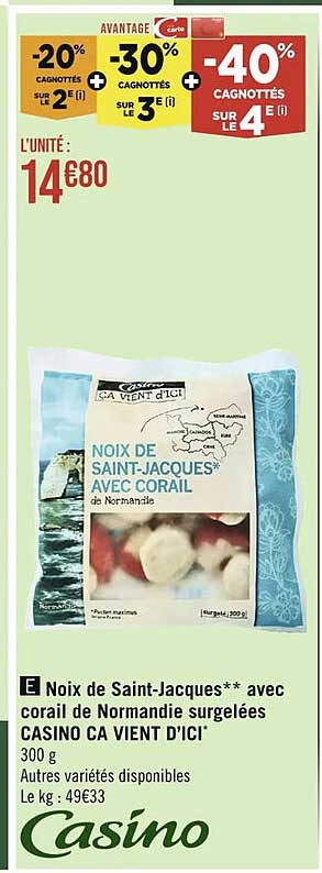 noix de saint-jacques avec corail de normandie surgelées casino ça vient d'ici