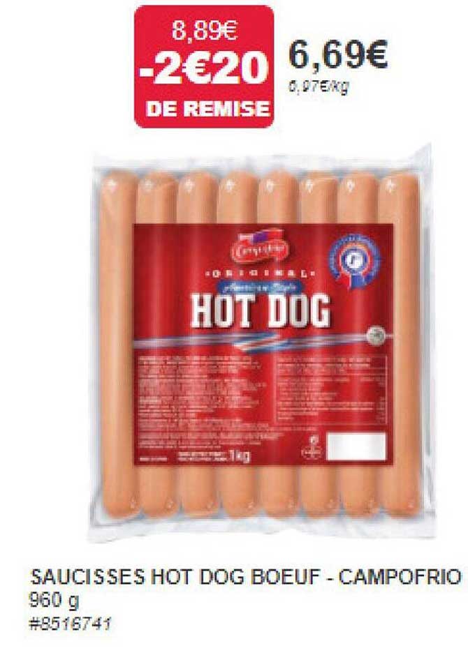 saucisses hot dog bœuf - campofrio