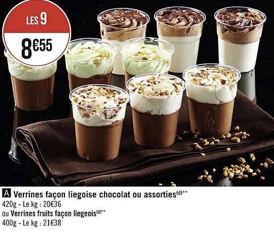 verrines façon liégeoise chocolat ou assorties ou verrines fruits façon liégeois