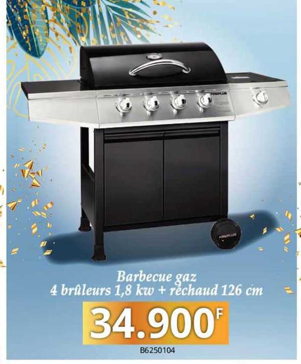 barbecue gaz 4 brûleurs 1,8 kw + rechaud 126 cm