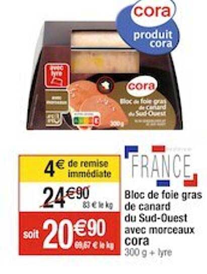 bloc de foie gras de canard du sud-ouest avec morceaux cora