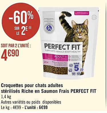 croquettes pour chats adultes stérilisés riche en saumon frais perfect fit
