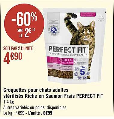 croquettes pour chats adultes stérilisés riche en saumon frais perfect fit