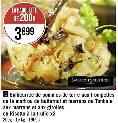embeurrée de pommes de terre aux trompettes de la mort ou de butternut et marrons ou timbale aux marrons et aux girolles