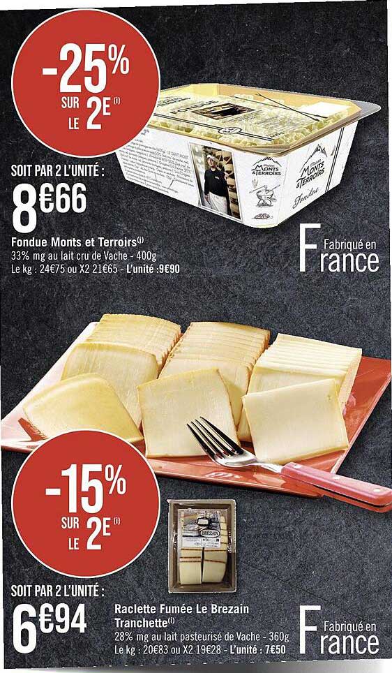 fondue monts et terroirs, raclette fumée le brezain tranchette