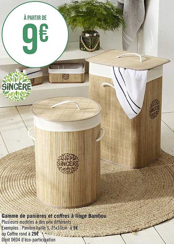 Gamme De Panières Et Coffres à Linge Bambou Sincère
