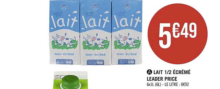 lait 1/2 écrémé leader price