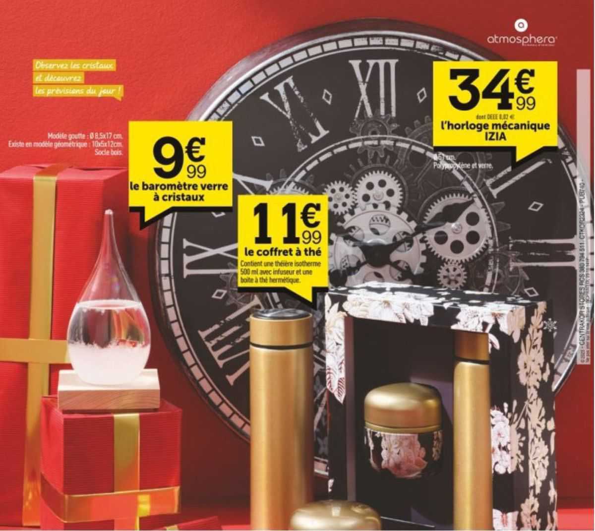 le baromètre verre à cristaux, l'horloge mécanique izia, le coffret à thé