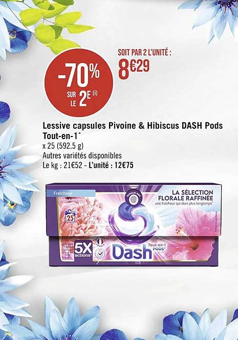 lessive capsules pivoine & hibiscus dash pods tout-en-1