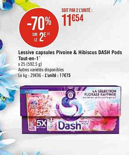 lessive capsules pivoine & hibiscus dash pods tout-en-1