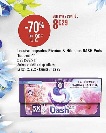 lessive capsules pivoine & hibiscus dash pods tout-en-1