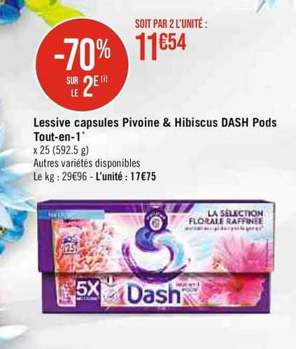 lessive capsules pivoine & hibiscus dash pods tout-en-1