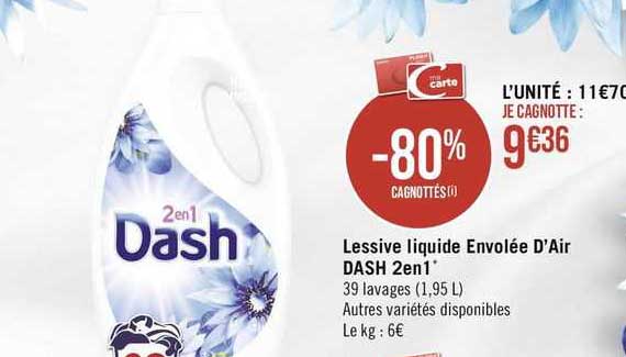 lessive liquide envolée d'air dash 2 en 1