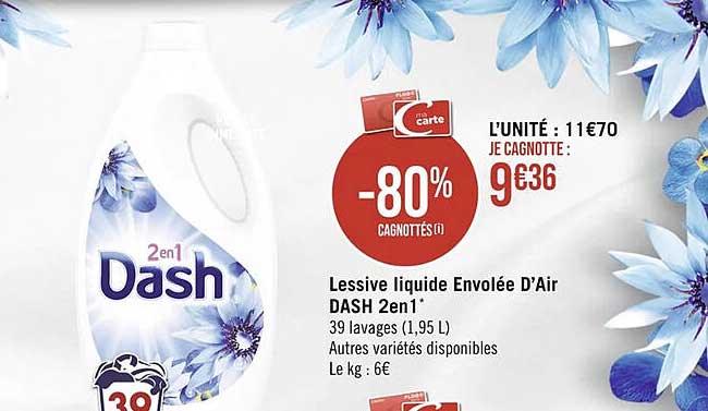 lessive liquide envolée d'air dash 2 en 1