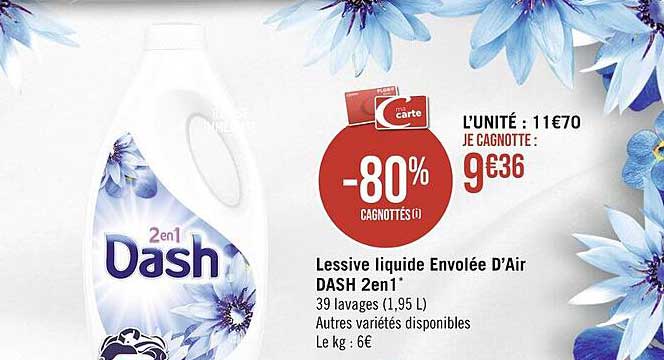 lessive liquide envolée d'air dash 2 en 1