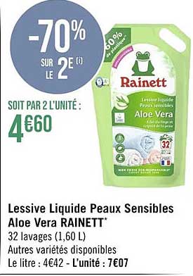 lessive liquide peaux sensibles aloe vera rainett