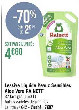 lessive liquide peaux sensibles aloe vera rainett