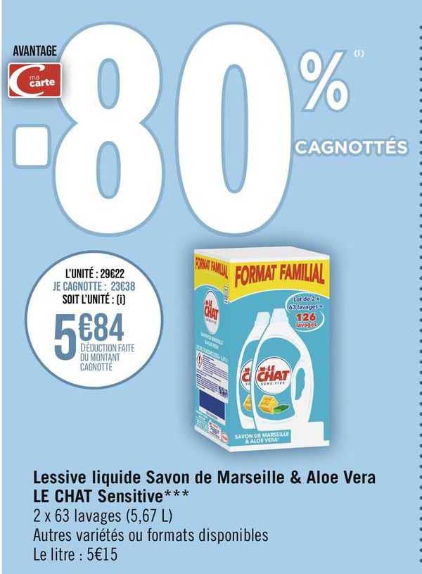 Lessive Liquide Savon De Marseille & Aloe Vera Le Chat Sensitive